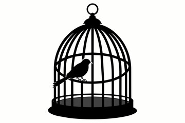 Vector Silhouette of a Black Bird Cage on a White Background 