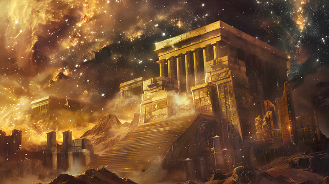 Solomon&rsquo;s Temple, depicted as a grand cosmic structure, representing the meeting place of God and man, 