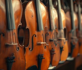 A many of violins in a perspective view.