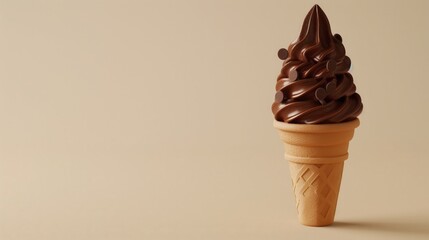 Chocolate soft serve ice cream cone with copy space.