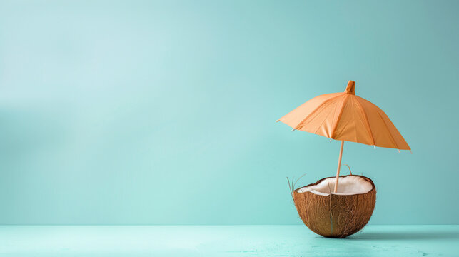Coconut with tropical umbrella