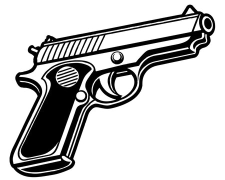 black and white handgun graphic clip art preview