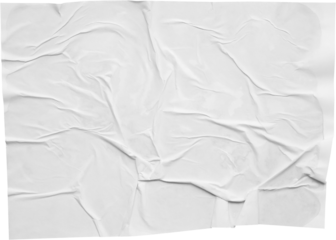 white crumpled and creased paper poster texture isolated on white background