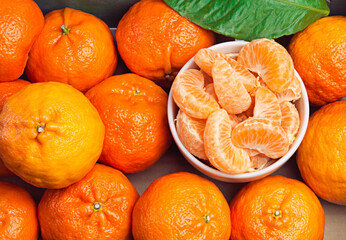 Fruit, healthy and tangerine slice for diet or weight loss in studio, closeup or zoom and orange....
