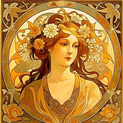 Art Nouveau Poster. Art nouveau billboard woman with red hair

