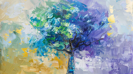 Watercolor Tree with Blue-Green Hues - Perfect for Calm & Relaxing Designs, acrylic paint mixing multi-coloured oil paint