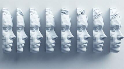 Statues of Heads, Blue Background with Copy Space For For Text 