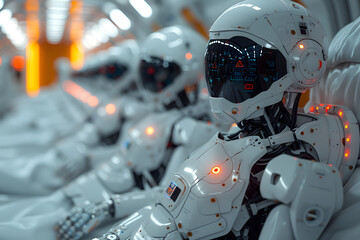 Fototapeta premium Robotic Nurses in Grey Parlours - A Peek into Contemporary Healthcare's Future