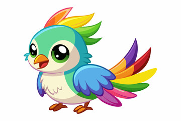 very cute baby bird, rainbow fur, full body, plain white background