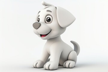 3D render of a cute cartoon puppy outline, suitable for coloring by kids aged 35, isolated on a white background