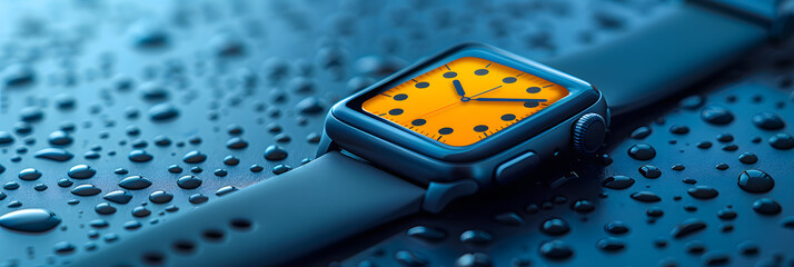 Stylish Grey Smartwatch with Eye-catching Yellow Display on Clean Tech Backdrop