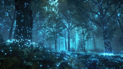 Whimsical 3D woodland features ethereal bioluminescent plants and trees, crafting a dreamlike scenery that feels truly magical. 3d backgrounds