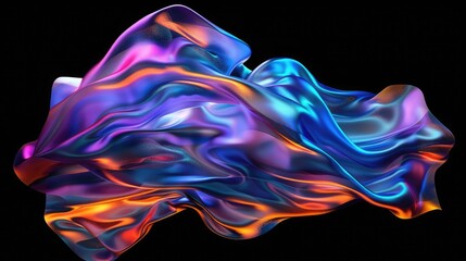 Obraz premium Dynamic iridescent forms: 3D shapes seamlessly merge in a spectrum of colors on a dark canvas, conveying a captivating illusion of dimension and motion. Abstract 3d background