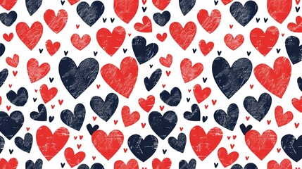 Fototapeta premium Seamless heart pattern: geometric vector illustration in red and white, perfect for valentines day or birthday backgrounds