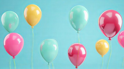 Vibrant balloon collection: perfect for birthday, anniversary, and holiday celebrations! Colorful 3d render with space for text. Festive background for social media banners