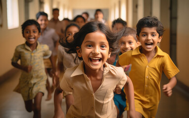 Obraz premium Indian school kids running