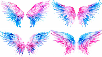 Stunning watercolor design with blue and pink wings. Ideal for use as wallpaper or background. Adds...