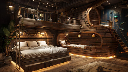 Pirate ship bunk bed, sailing the seas of imagination.