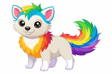 very cute baby Dog, rainbow fur, full body, plain white background