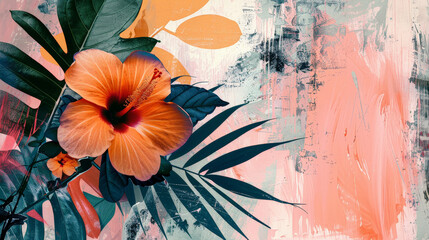 Abstract vintage floral collage background. Creative grunge modern design