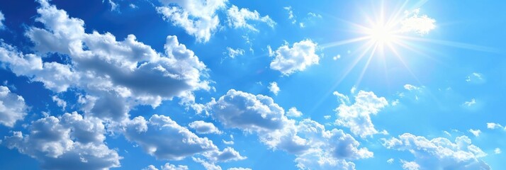 Sunny Blue Sky. Abstract Panorama Landscape with Soft White Clouds