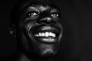 Black Face Portrait. Young Smiling African Man Isolated on White Background