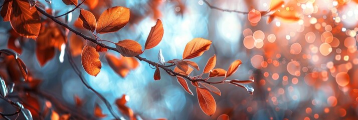 Fall Tree Leaves. Autumnal Park with Colorful Leaves Creating Bright and Bokeh Background