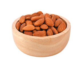 Almonds in wood bowl on transparent png
