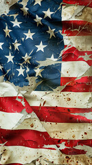 Tattered American flag - obrazy, fototapety, plakaty