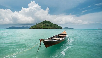 Naklejka na ściany i meble tropical island boat, sea, beach, water, sky, ocean, island, travel