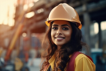 Young female engineer standing confidently at construction site