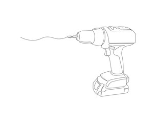 Continuous line drawing of drill. One line of hand drill. Worker tool concept continuous line art. Editable outline