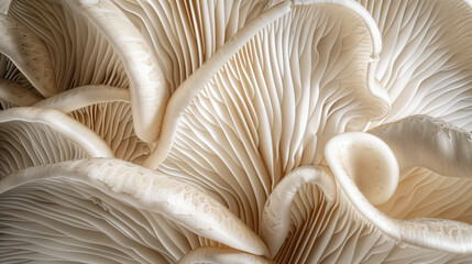 Close up of gills of oyster mushroom Pleurotus ostreatus - obrazy, fototapety, plakaty