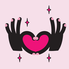 Hands in the shape of a heart on a soft pink background