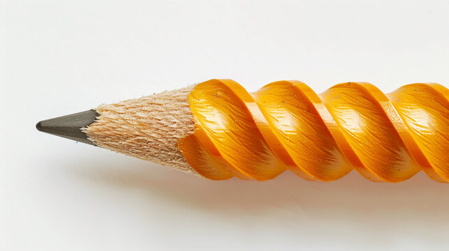 Photograph of a twisted pencil on a white background,