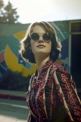 Retro fashion model with sunglasses retro style clothing 