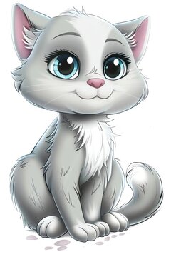 a cartoon kitten, simple lines, white background, designed for young children