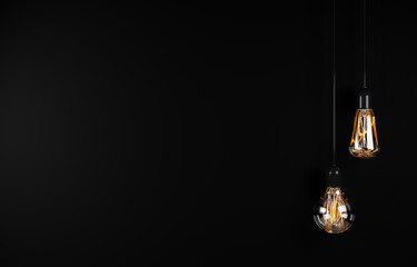 Vintage hanging light bulb over dark background. 3d rendering