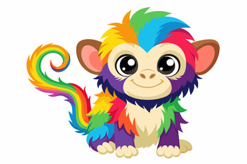 Naklejka premium very cute baby monky, rainbow fur, full body, plain white background