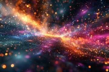 Fototapeta premium A cascade of twinkling lights captures the illusion of movement in a dark, expansive space.