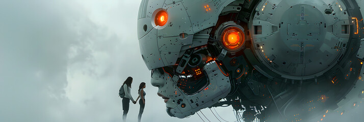 Fototapeta premium Business Collaboration through Artificial Intelligence - Sophisticated Robots Shaking Hands