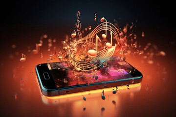 creative musical notes or icon on smartphone. music concept.