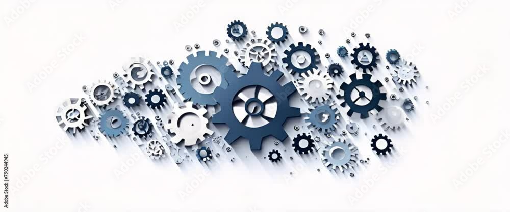 Aufkleber Complex array of interconnected gears in varying sizes on a white background. Industrial machinery and mechanical engineering concept.
