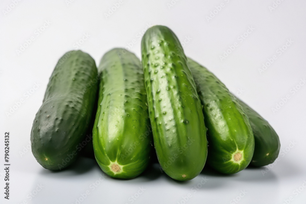 Wall mural fresh green cucumber on white background