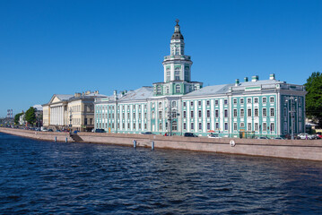 View of the ancient building of the Kunstkamera (First Museum of Russia, 1714) on a sunny July day, Saint Petersburg