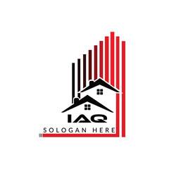 Obraz premium Letter IAQ building vector, IAQ initial construction. IAQ real estate. IAQ home letter logo design, IAQ real estate Logo ,IAQ Style home logo 