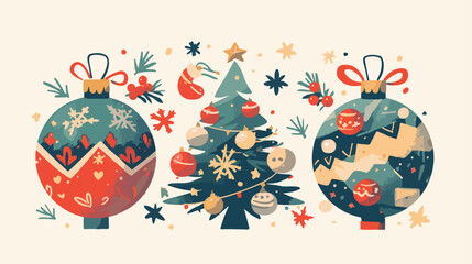 Ball to decorate Christmas tree 2d flat cartoon vac