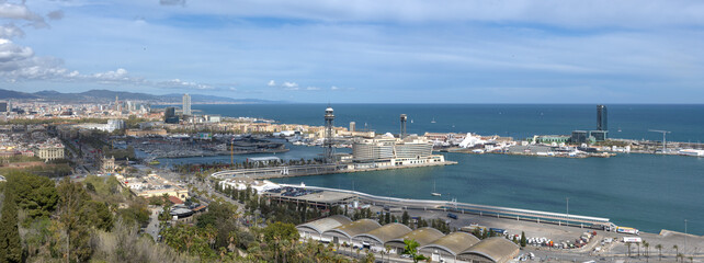 Barcelona, Spain: aerial view of harbor, seen from Montjuic