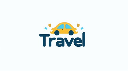 travel agency logo with a yellow car - obrazy, fototapety, plakaty