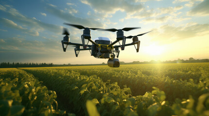 Drone flying over agricultural field - obrazy, fototapety, plakaty
